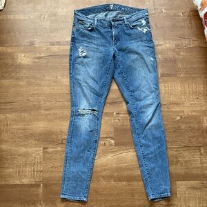 7 For All Mankind Blue Distressed Skinny Jeans